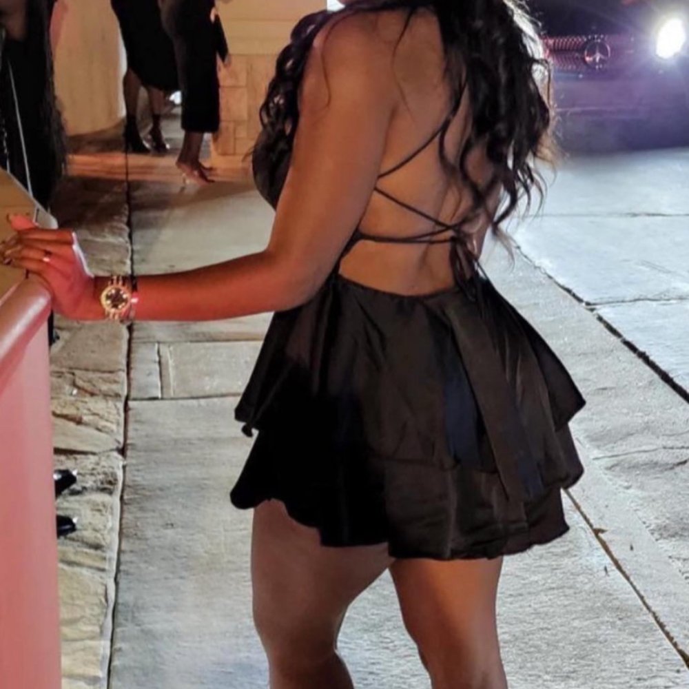 Classy Backless Layered Satin Skort Romper